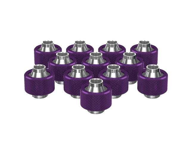 PrimoChill SecureFit SX - Premium Compression Fitting For 3/8in ID x 5/8in OD Flexible Tubing 12 Pack (F-SFSX58-12) - Available in 20+ Colors, Custom Watercooling Loop Ready - Candy Purple