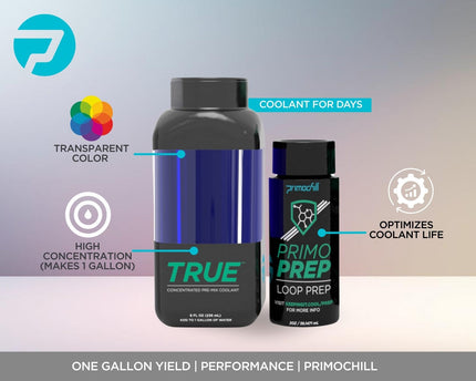 PrimoChill True - Computer WaterCooling Coolant, Concentrate, Low-Conductive, Transparent, Full Protection, PrimoPrep Included, Proudly Made in the USA (Yields a Gallon of Coolant) - Steel Blue
