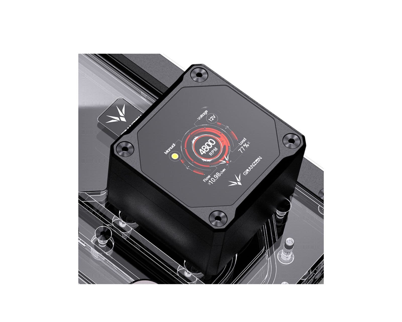 Bykski Distro Plate For Thermaltake Premium AHT600- PMMA w/ 5v Addressable RGB (RBW) (RGV-TT-AHT600-P-KG) - DDC Pump With LCD