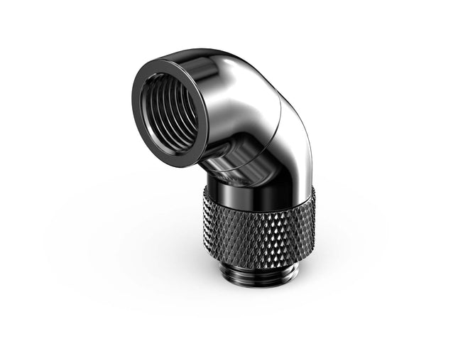 PrimoChill Male to Female G 1/4in. 90 Degree SX Dual Rotary Snake Fitting - Dark Nickel
