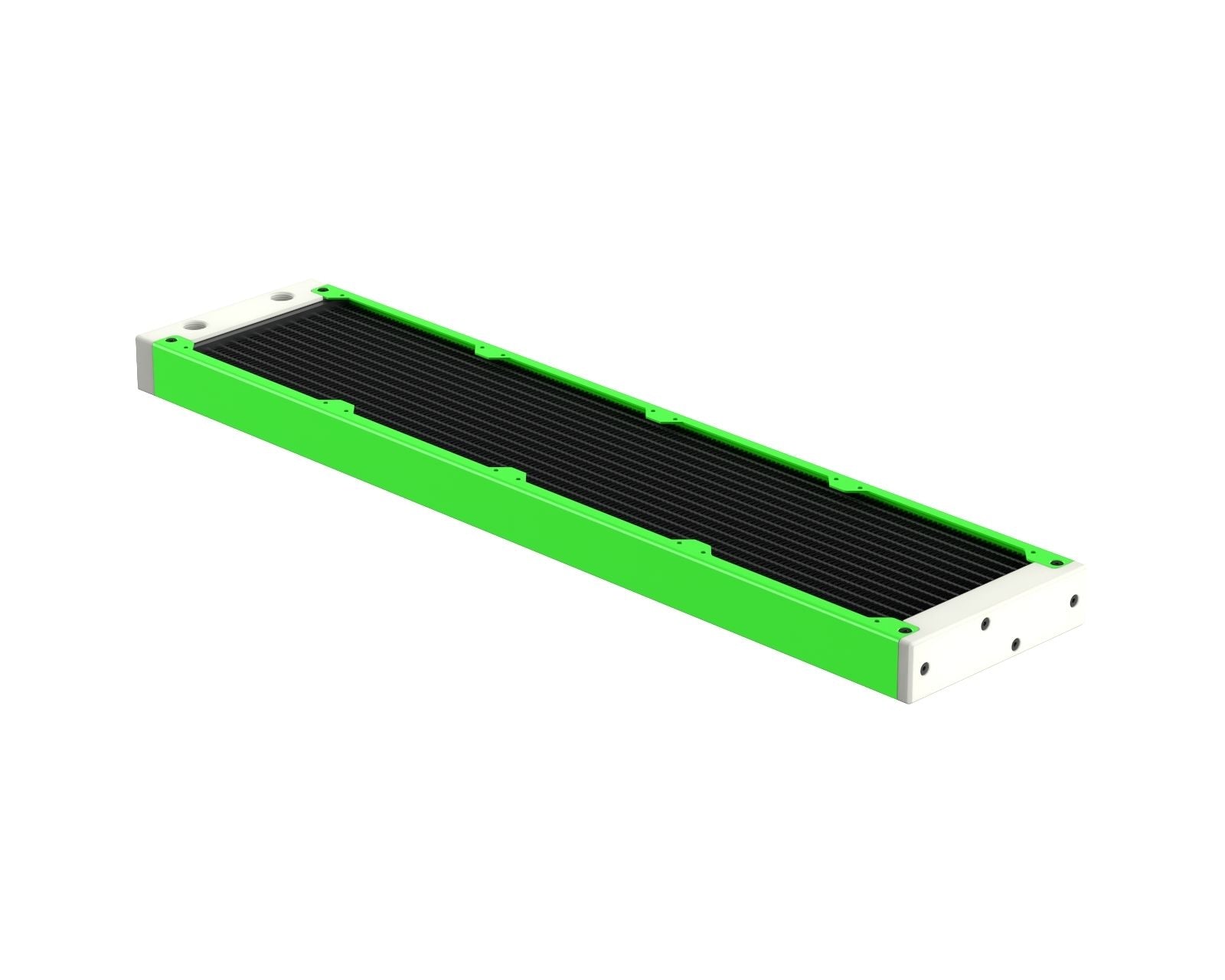 PrimoChill 480SL (30mm) EXIMO Modular Radiator, White POM, 4x120mm, Quad Fan (R-SL-W48) Available in 20+ Colors, Assembled in USA and Custom Watercooling Loop Ready - UV Green