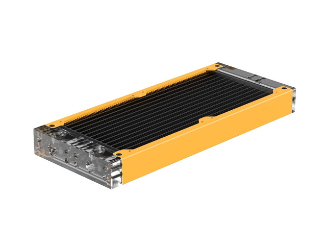 PrimoChill 240SL (30mm) EXIMO Modular Radiator, Clear Acrylic, 2x120mm, Dual Fan (R-SL-A24) Available in 20+ Colors, Assembled in USA and Custom Watercooling Loop Ready - Yellow