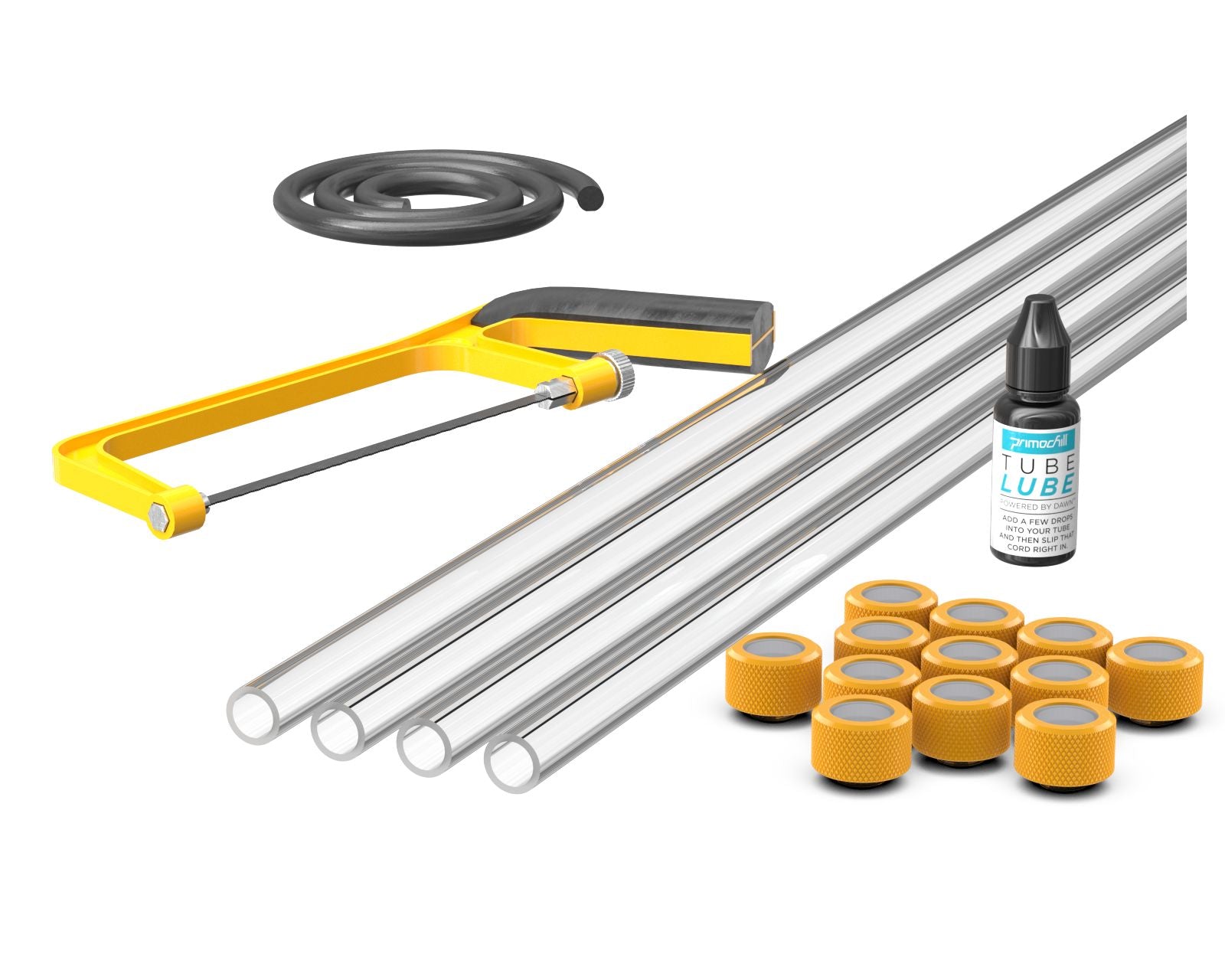 PrimoChill (Professional Kit) 4x 16mm Acrylic/PMMA Tubes, 12x Metrix SX Fitting, Bending Cord and Cutting Tool - Yellow