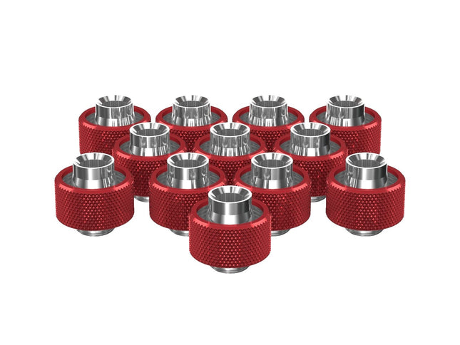 PrimoChill SecureFit SX - Premium Compression Fittings 12 Pack - For 1/2in ID x 3/4in OD Flexible Tubing (F-SFSX34-12) - Available in 20+ Colors, Custom Watercooling Loop Ready - Candy Red