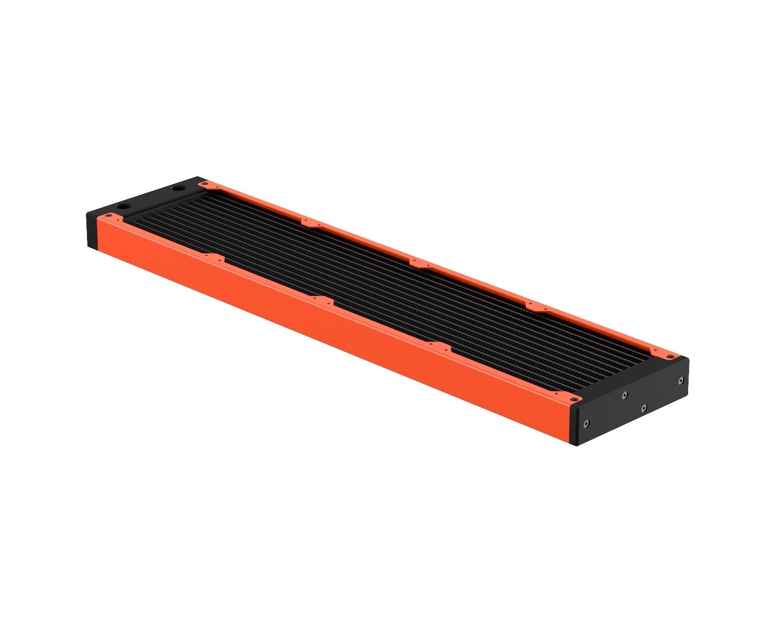 PrimoChill 480SL (30mm) EXIMO Modular Radiator, Black POM, 4x120mm, Quad Fan (R-SL-BK48) Available in 20+ Colors, Assembled in USA and Custom Watercooling Loop Ready - UV Orange