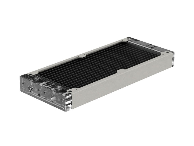 PrimoChill 240SL (30mm) EXIMO Modular Radiator, Clear Acrylic, 2x120mm, Dual Fan (R-SL-A24) Available in 20+ Colors, Assembled in USA and Custom Watercooling Loop Ready - TX Matte Silver