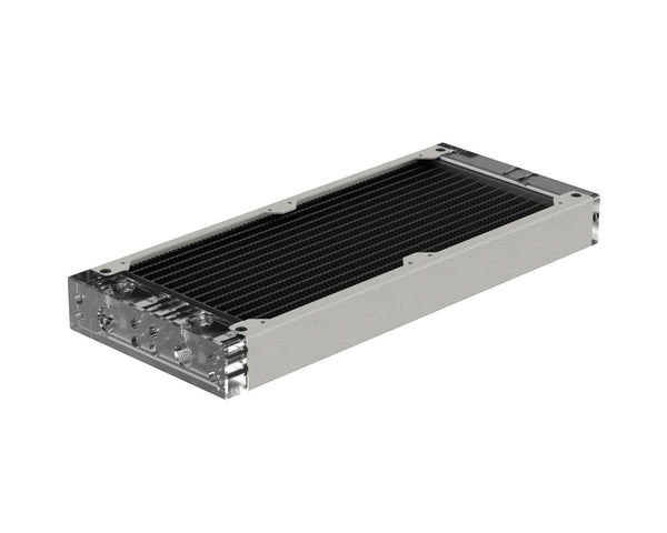 PrimoChill 240SL (30mm) EXIMO Modular Radiator, Clear Acrylic, 2x120mm, Dual Fan (R-SL-A24) Available in 20+ Colors, Assembled in USA and Custom Watercooling Loop Ready - TX Matte Silver