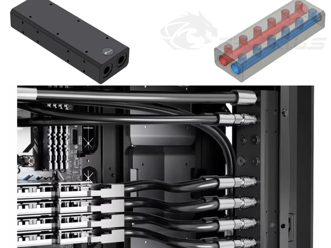 Bykski Durable Multi‑Port Parallel Workstation/Server Distribution Block, available in four sizes – Black POM (B-L2-BM-X-V2) - 4 Channels