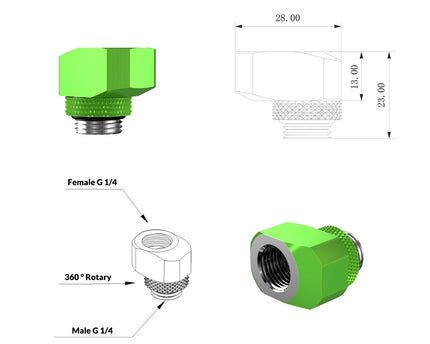 PrimoChill InterConnect SX Male to Female G 1/4in. Offset Full Rotary Fitting - 10mm - Toxic Candy