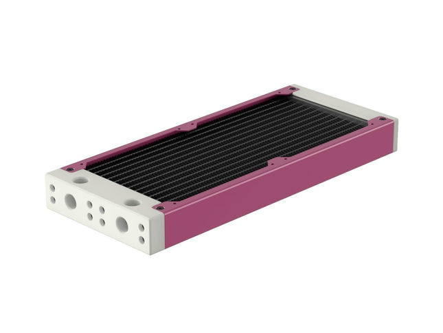 PrimoChill 240SL (30mm) EXIMO Modular Radiator, White POM, 2x120mm, Dual Fan (R-SL-W24) Available in 20+ Colors, Assembled in USA and Custom Watercooling Loop Ready - Magenta