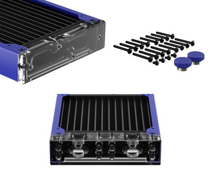 PrimoChill 480SL (30mm) EXIMO Modular Radiator, Clear Acrylic, 4x120mm, Quad Fan (R-SL-A48) Available in 20+ Colors, Assembled in USA and Custom Watercooling Loop Ready - True Blue