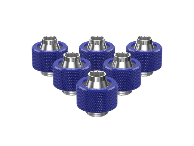 PrimoChill SecureFit SX - Premium Compression Fitting For 7/16in ID x 5/8in OD Flexible Tubing 6 Pack (F-SFSX758-6) - Available in 20+ Colors, Custom Watercooling Loop Ready - True Blue