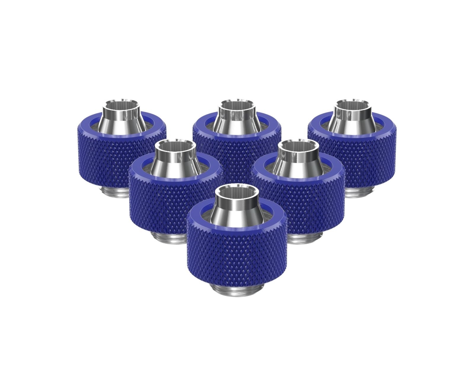 PrimoChill SecureFit SX - Premium Compression Fitting For 7/16in ID x 5/8in OD Flexible Tubing 6 Pack (F-SFSX758-6) - Available in 20+ Colors, Custom Watercooling Loop Ready - True Blue