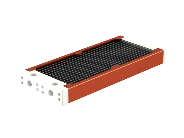 PrimoChill 240SL (30mm) EXIMO Modular Radiator, White POM, 2x120mm, Dual Fan (R-SL-W24) Available in 20+ Colors, Assembled in USA and Custom Watercooling Loop Ready - Candy Copper