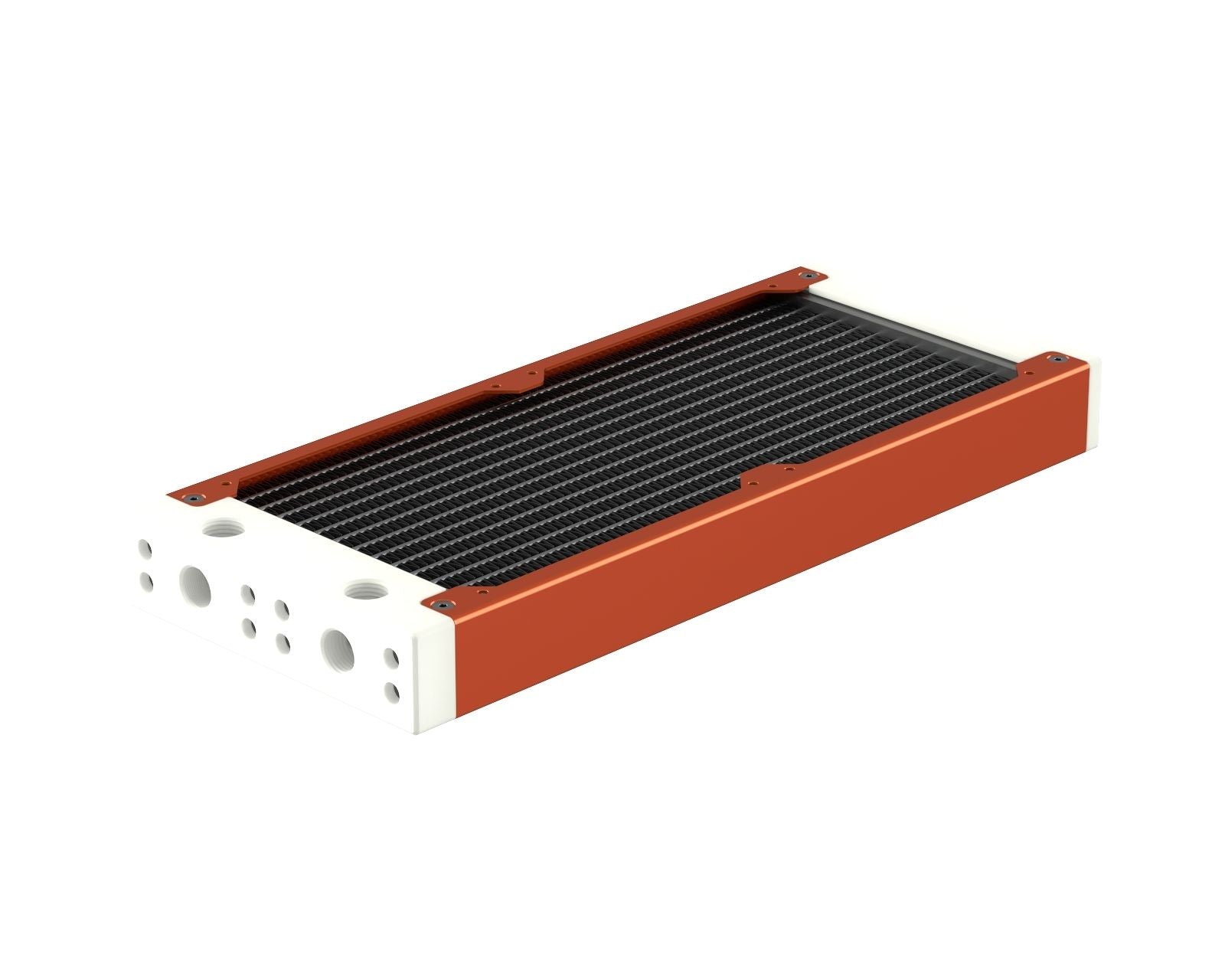 PrimoChill 240SL (30mm) EXIMO Modular Radiator, White POM, 2x120mm, Dual Fan (R-SL-W24) Available in 20+ Colors, Assembled in USA and Custom Watercooling Loop Ready - Candy Copper