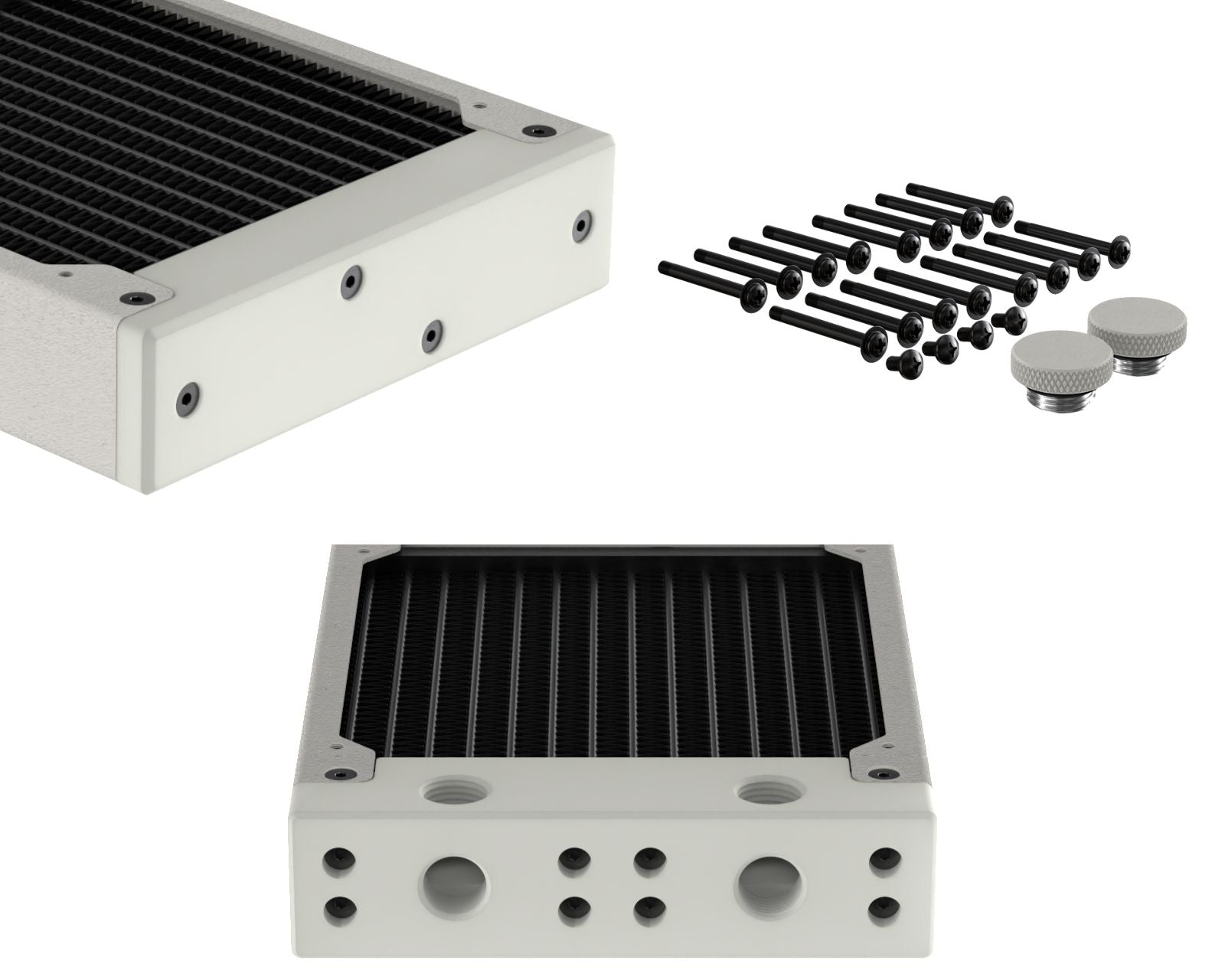 PrimoChill 480SL (30mm) EXIMO Modular Radiator, White POM, 4x120mm, Quad Fan (R-SL-W48) Available in 20+ Colors, Assembled in USA and Custom Watercooling Loop Ready - TX Matte Silver