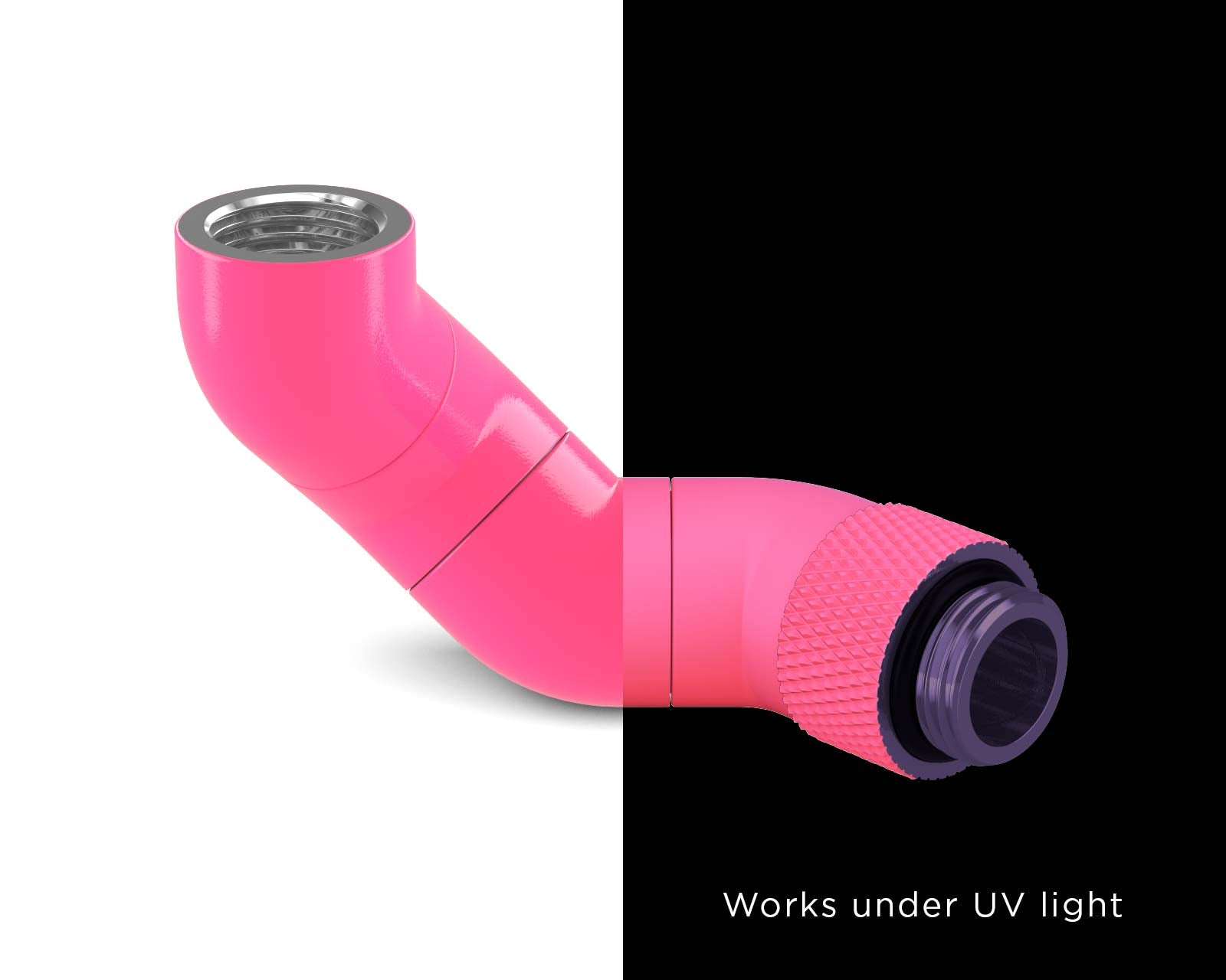 PrimoChill Male to Female G 1/4in. 180 Degree SX Triple Rotary Elbow Fitting - UV Pink