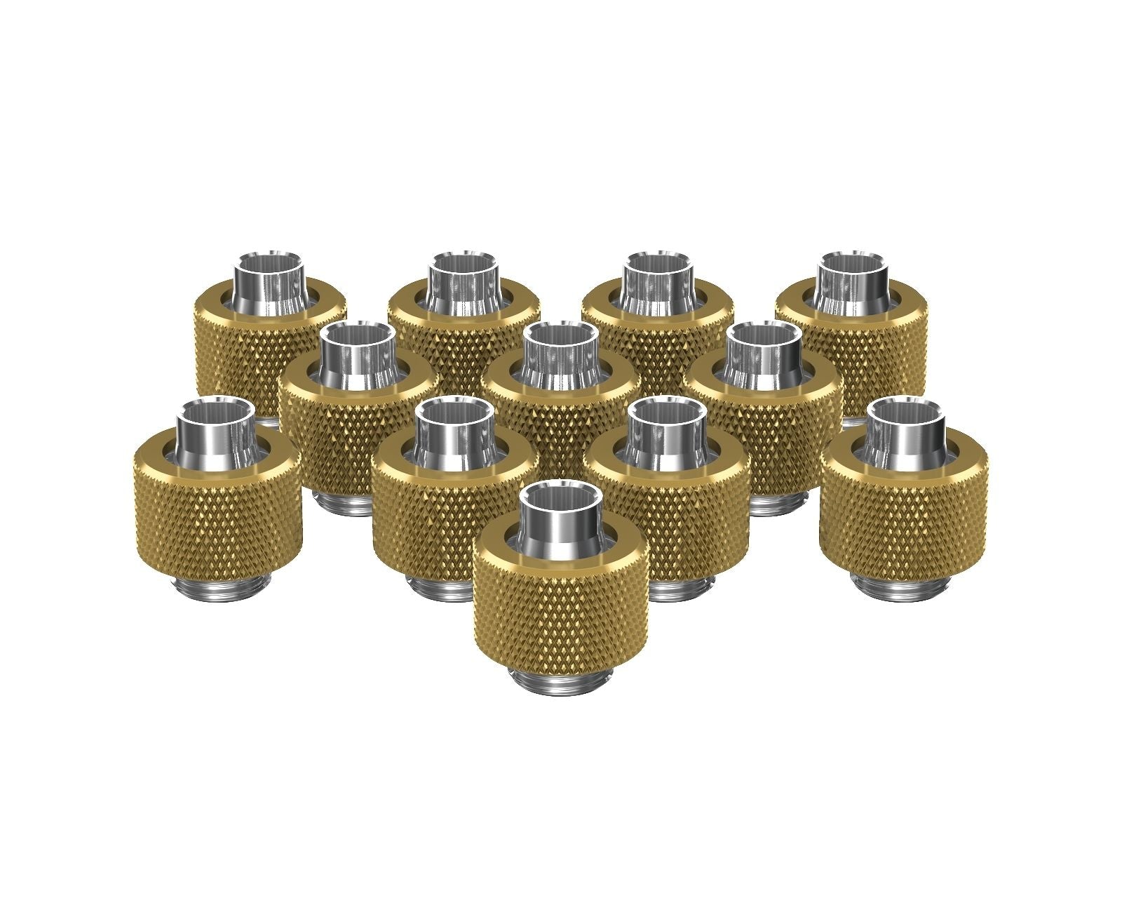 PrimoChill SecureFit SX - Premium Compression Fitting For 3/8in ID x 1/2in OD Flexible Tubing 12 Pack (F-SFSX12-12) - Available in 20+ Colors, Custom Watercooling Loop Ready - Candy Gold