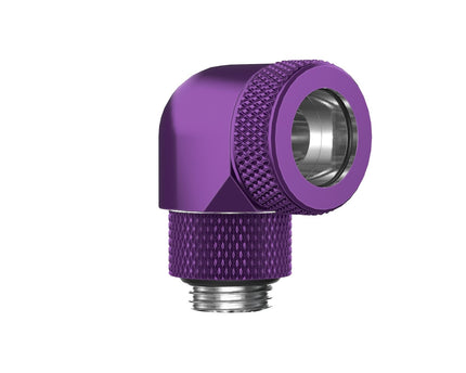 PrimoChill InterConnect SX Premium G1/4 to 90 Degree Adapter Fitting for 14MM Rigid Tubing (FA-G9014) - Candy Purple