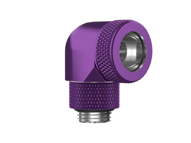PrimoChill InterConnect SX Premium G1/4 to 90 Degree Adapter Fitting for 14MM Rigid Tubing (FA-G9014) - Candy Purple