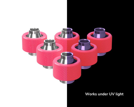 PrimoChill SecureFit SX - Premium Compression Fitting For 7/16in ID x 5/8in OD Flexible Tubing 6 Pack (F-SFSX758-6) - Available in 20+ Colors, Custom Watercooling Loop Ready - PrimoChill - KEEPING IT COOL UV Pink