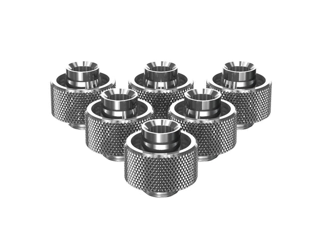 PrimoChill SecureFit SX - Premium Compression Fittings 6 Pack - For 1/2in ID x 3/4in OD Flexible Tubing (F-SFSX34-6) - Available in 20+ Colors, Custom Watercooling Loop Ready - Silver Nickel