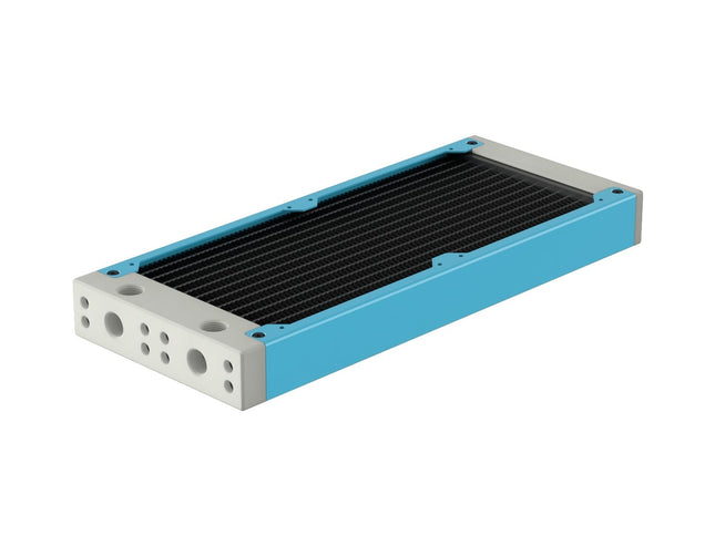 PrimoChill 240SL (30mm) EXIMO Modular Radiator, White POM, 2x120mm, Dual Fan (R-SL-W24) Available in 20+ Colors, Assembled in USA and Custom Watercooling Loop Ready - Sky Blue