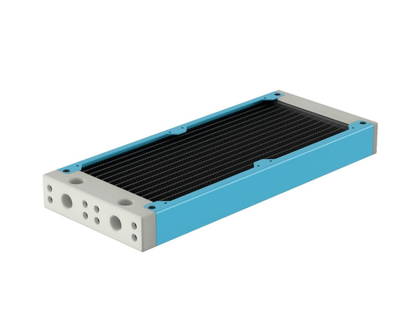 PrimoChill 240SL (30mm) EXIMO Modular Radiator, White POM, 2x120mm, Dual Fan (R-SL-W24) Available in 20+ Colors, Assembled in USA and Custom Watercooling Loop Ready - Sky Blue