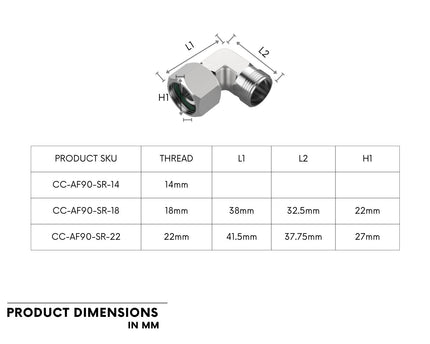 Bykski Stainless Steel Durable Server P-Lok DIY Fitting - 14mm Threaded Male to Female 90 Degree Elbow (CC-AF90-SR-14)