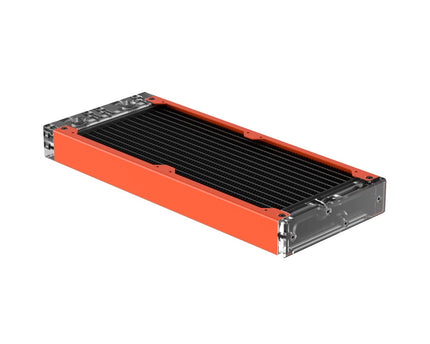 PrimoChill 240SL (30mm) EXIMO Modular Radiator, Clear Acrylic, 2x120mm, Dual Fan (R-SL-A24) Available in 20+ Colors, Assembled in USA and Custom Watercooling Loop Ready - UV Orange