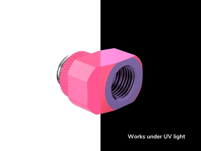 PrimoChill InterConnect SX Male to Female G 1/4in. Offset Full Rotary Fitting - 6mm - UV Pink