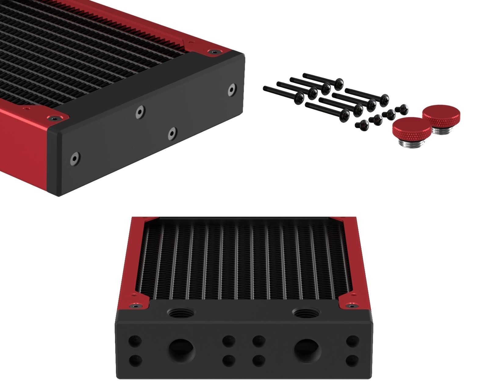PrimoChill 240SL (30mm) EXIMO Modular Radiator, Black POM, 2x120mm, Dual Fan (R-SL-BK24) Available in 20+ Colors, Assembled in USA and Custom Watercooling Loop Ready - Candy Red