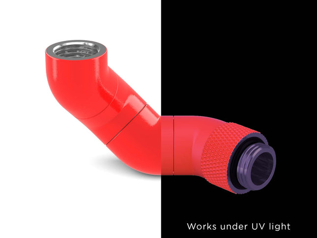 PrimoChill Male to Female G 1/4in. 180 Degree SX Triple Rotary Elbow Fitting - UV Red