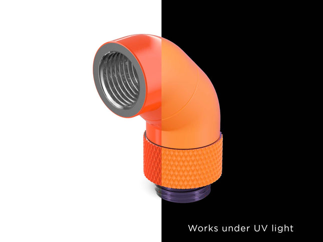 PrimoChill Male to Female G 1/4in. 90 Degree SX Dual Rotary Snake Fitting - UV Orange