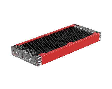 PrimoChill 240SL (30mm) EXIMO Modular Radiator, Clear Acrylic, 2x120mm, Dual Fan (R-SL-A24) Available in 20+ Colors, Assembled in USA and Custom Watercooling Loop Ready - Razor Red