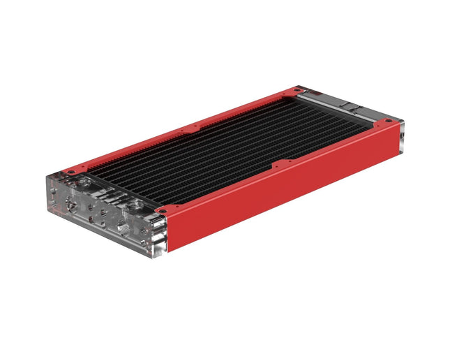 PrimoChill 240SL (30mm) EXIMO Modular Radiator, Clear Acrylic, 2x120mm, Dual Fan (R-SL-A24) Available in 20+ Colors, Assembled in USA and Custom Watercooling Loop Ready - Razor Red