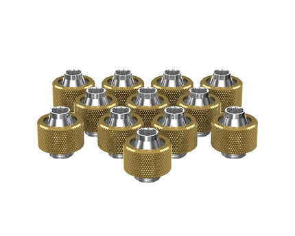 PrimoChill SecureFit SX - Premium Compression Fitting For 7/16in ID x 5/8in OD Flexible Tubing 12 Pack (F-SFSX758-12) - Available in 20+ Colors, Custom Watercooling Loop Ready - PrimoChill - KEEPING IT COOL Candy Gold