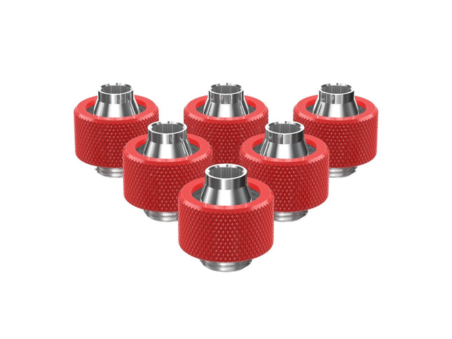PrimoChill SecureFit SX - Premium Compression Fitting For 7/16in ID x 5/8in OD Flexible Tubing 6 Pack (F-SFSX758-6) - Available in 20+ Colors, Custom Watercooling Loop Ready - Razor Red