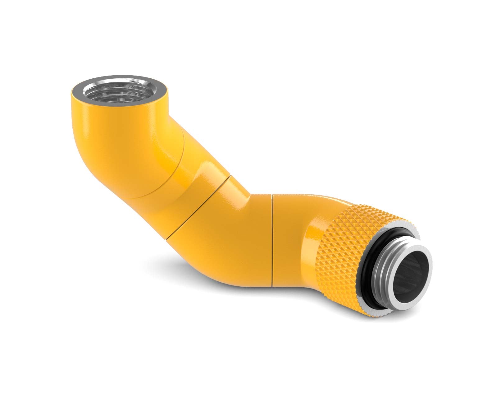 PrimoChill Male to Female G 1/4in. 180 Degree SX Triple Rotary Elbow Fitting - Yellow