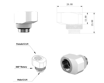 PrimoChill InterConnect SX Male to Female G 1/4in. Offset Full Rotary Fitting - 10mm - Sky White