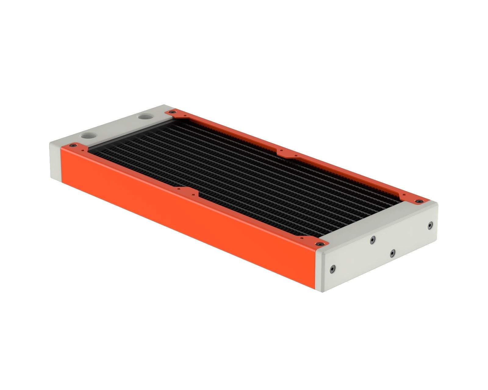 PrimoChill 240SL (30mm) EXIMO Modular Radiator, White POM, 2x120mm, Dual Fan (R-SL-W24) Available in 20+ Colors, Assembled in USA and Custom Watercooling Loop Ready - UV Orange