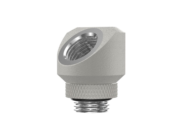 PrimoChill InterConnectSX Flat 45 Degree Rotary Fitting (FAF45) – Enhanced PC Cooling with Sleek Aesthetics - Available in 20+ Colors, Custom Watercooling Loop Ready - TX Matte Silver