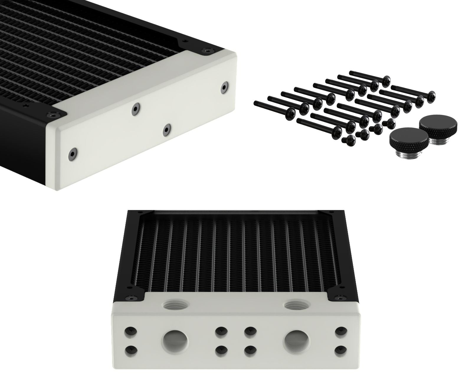PrimoChill 480SL (30mm) EXIMO Modular Radiator, White POM, 4x120mm, Quad Fan (R-SL-W48) Available in 20+ Colors, Assembled in USA and Custom Watercooling Loop Ready - Satin Black
