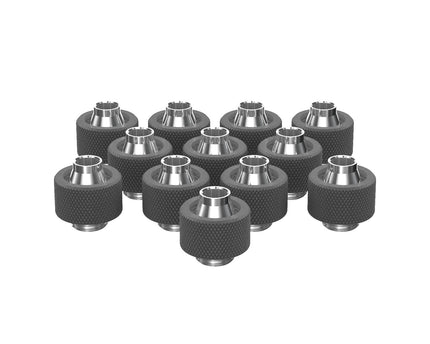 PrimoChill SecureFit SX - Premium Compression Fitting For 7/16in ID x 5/8in OD Flexible Tubing 12 Pack (F-SFSX758-12) - Available in 20+ Colors, Custom Watercooling Loop Ready - PrimoChill - KEEPING IT COOL TX Matte Gun Metal
