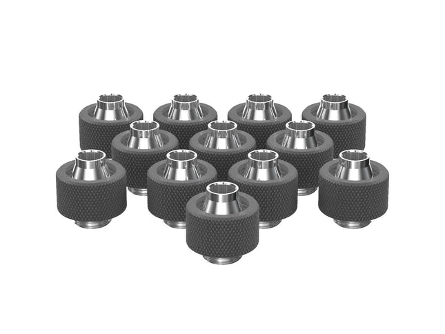 PrimoChill SecureFit SX - Premium Compression Fitting For 7/16in ID x 5/8in OD Flexible Tubing 12 Pack (F-SFSX758-12) - Available in 20+ Colors, Custom Watercooling Loop Ready - TX Matte Gun Metal
