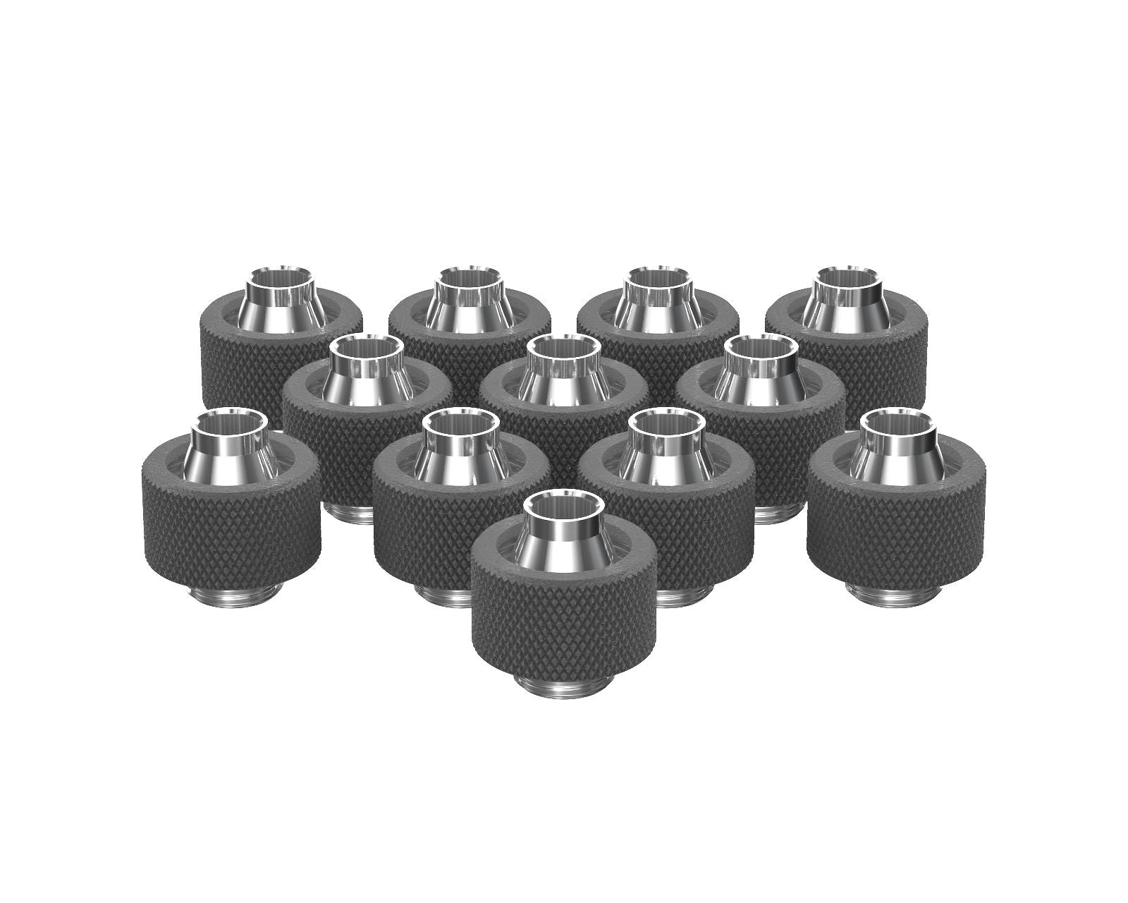PrimoChill SecureFit SX - Premium Compression Fitting For 7/16in ID x 5/8in OD Flexible Tubing 12 Pack (F-SFSX758-12) - Available in 20+ Colors, Custom Watercooling Loop Ready - TX Matte Gun Metal