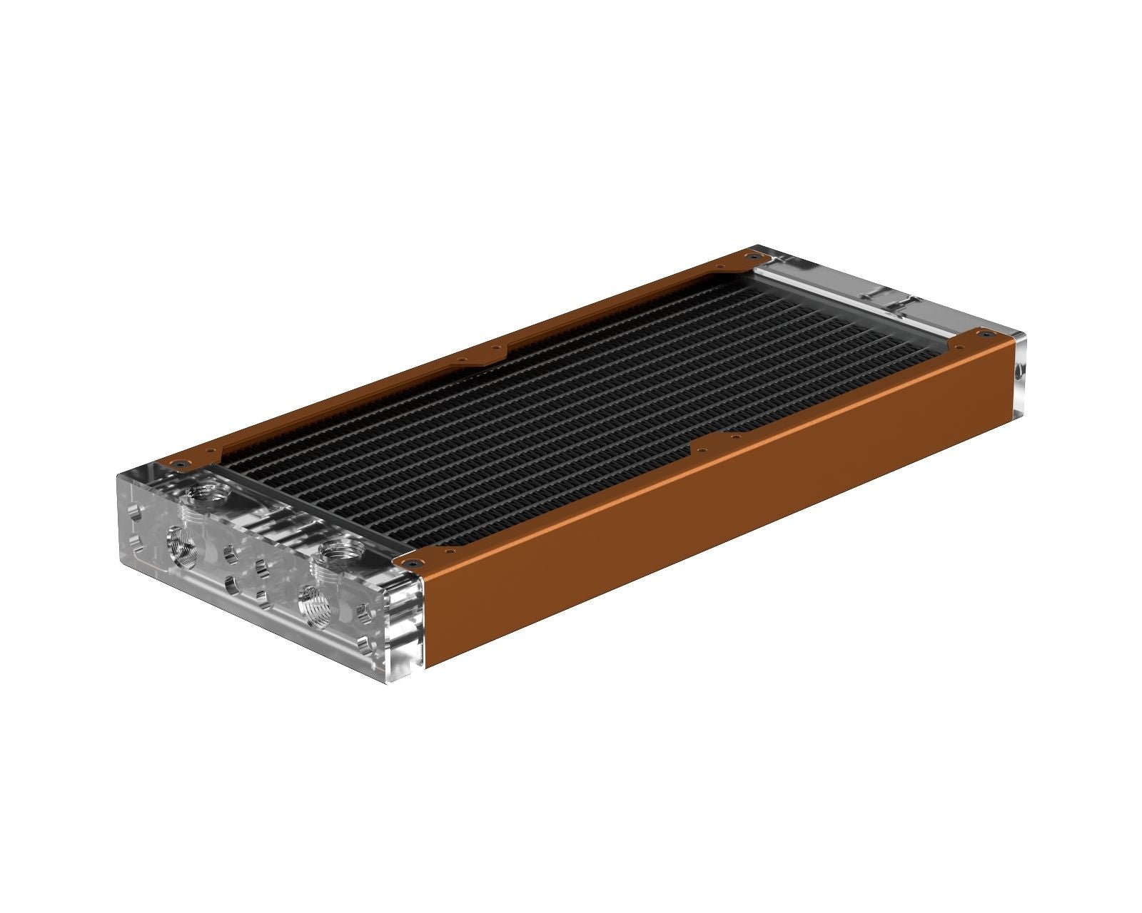 PrimoChill 240SL (30mm) EXIMO Modular Radiator, Clear Acrylic, 2x120mm, Dual Fan (R-SL-A24) Available in 20+ Colors, Assembled in USA and Custom Watercooling Loop Ready - Copper