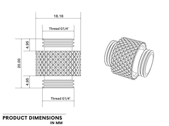 Bykski G1/4 Dual Male Extension Coupler (B-DTJ-S) - Black