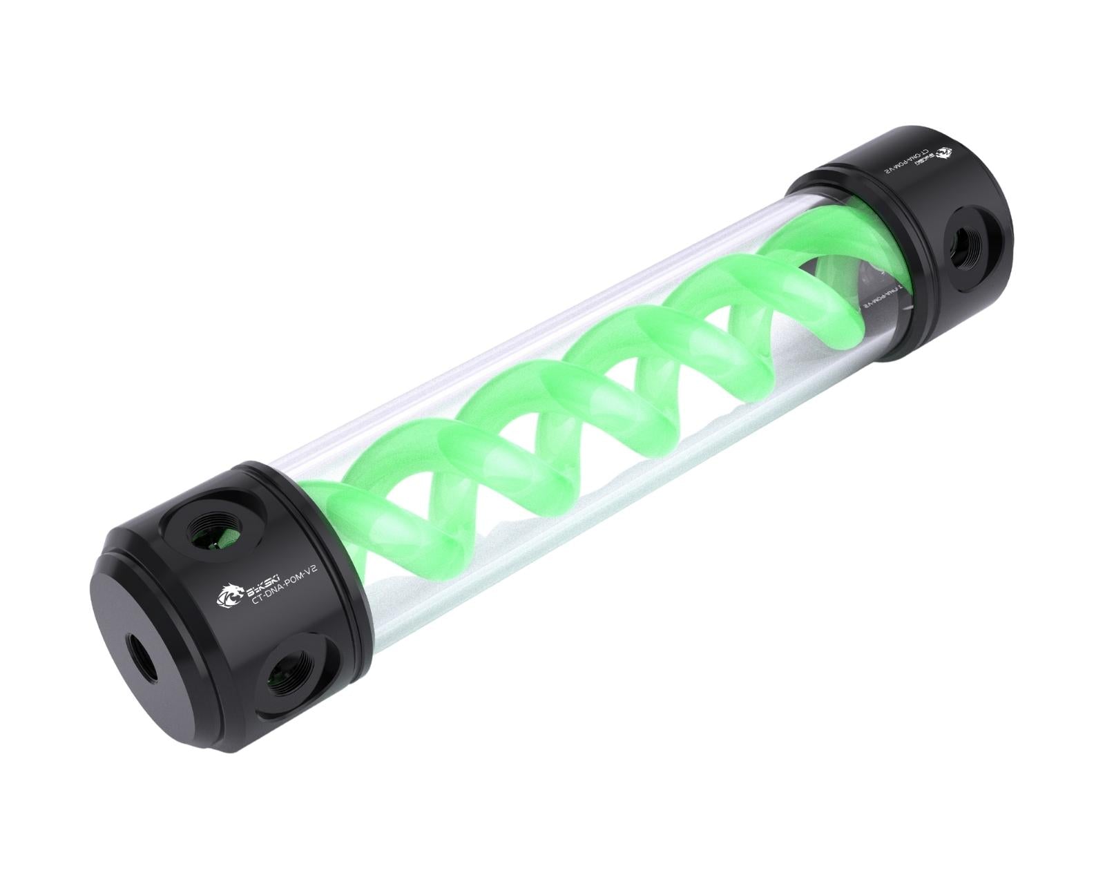 Bykski 50mm Cylindrical DNA Reservoir - Black POM - 260mm w/ LED strip (CT-DNA-POM-V2-260) - Green