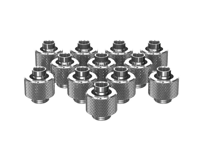 PrimoChill SecureFit SX - Premium Compression Fitting For 3/8in ID x 1/2in OD Flexible Tubing 12 Pack (F-SFSX12-12) - Available in 20+ Colors, Custom Watercooling Loop Ready - Silver Nickel